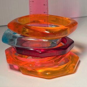 Lot #12 5 pcs Vintage & MOD Translucent Lucite Plastic Bangle Bracelet Geometric